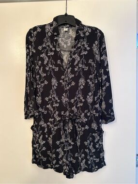 Black Floral Tie-Waist Romper (Shorts)